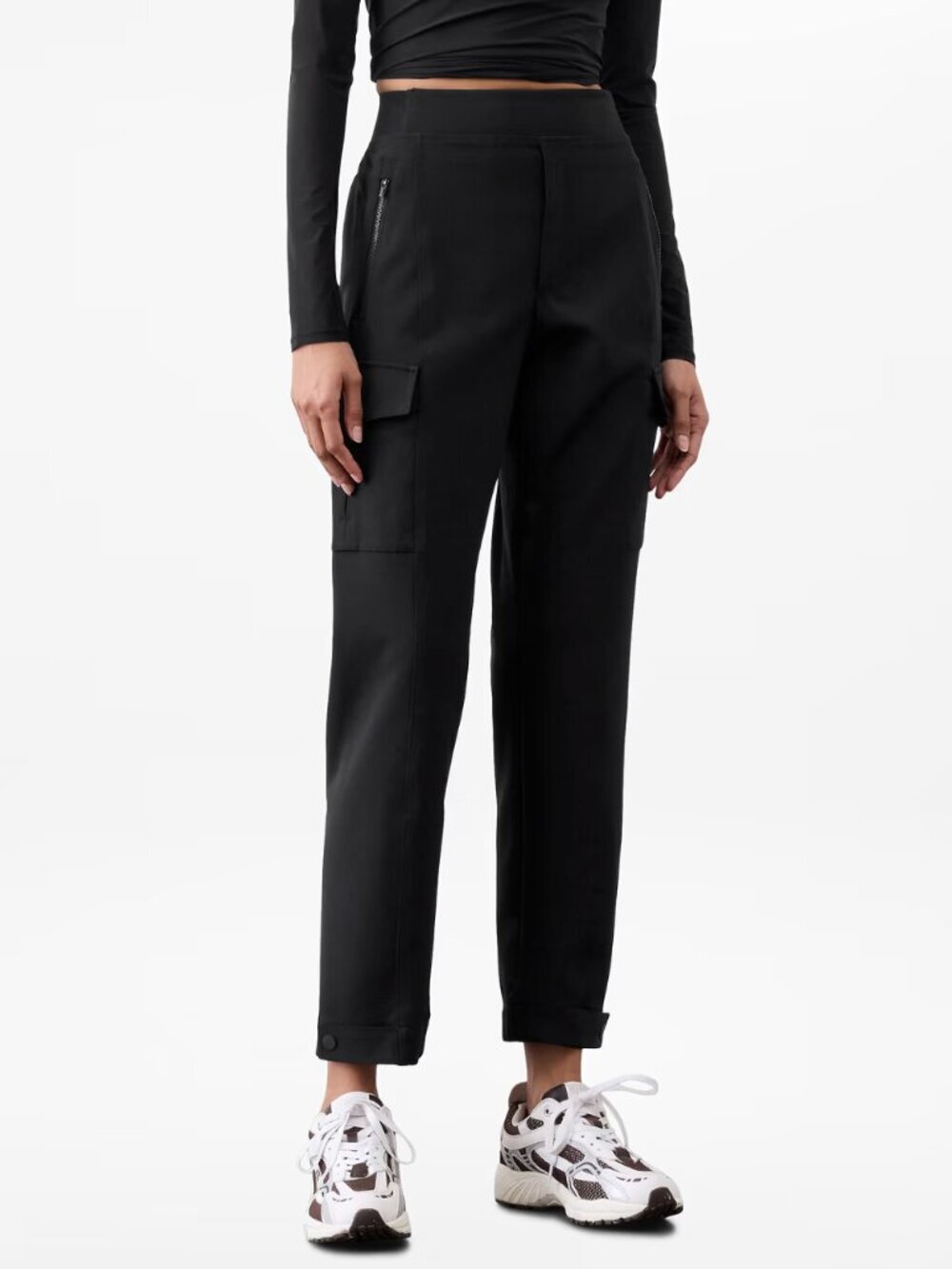 Athleta Endless High Rise Pull On Semi Fitted Stretch Cargo Pants Black, size 16